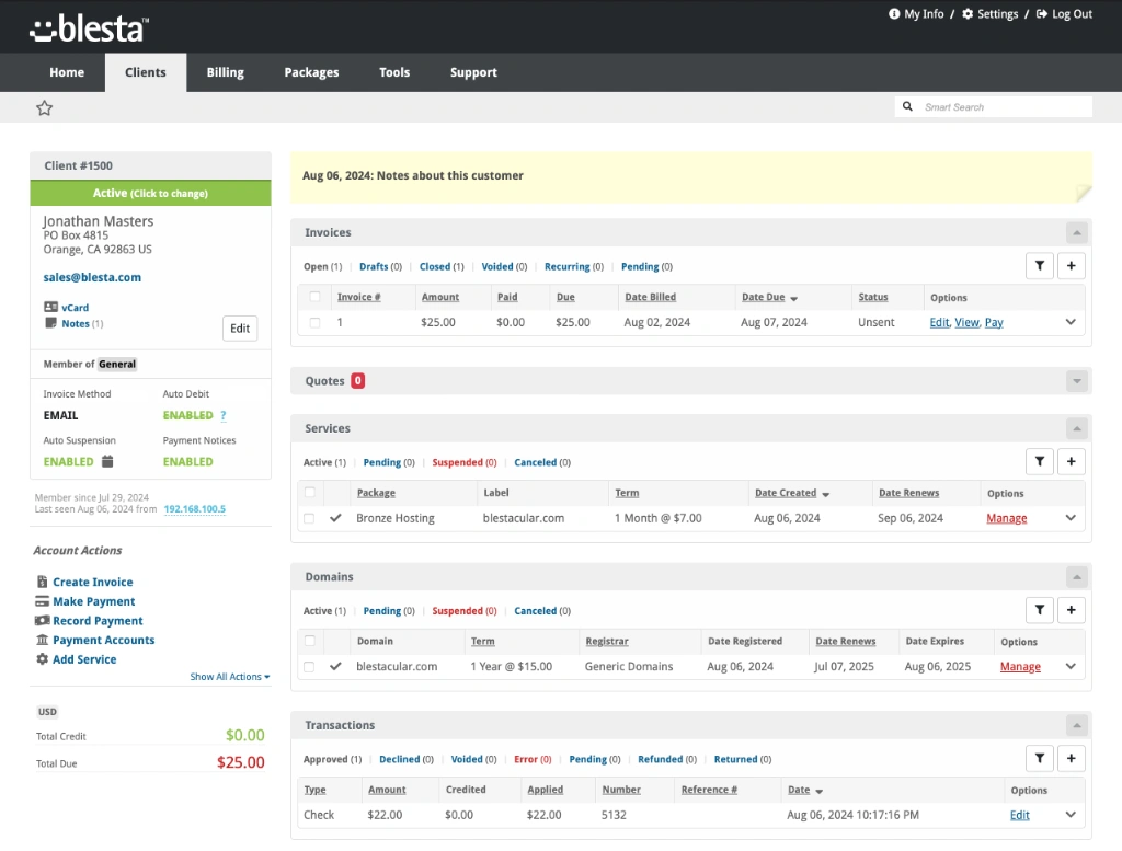 Blesta Staff & Client Profile