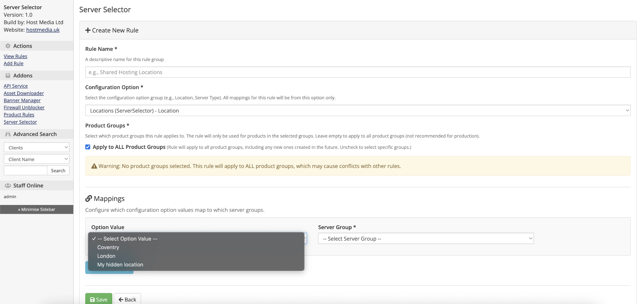 WHMCS Server Selector